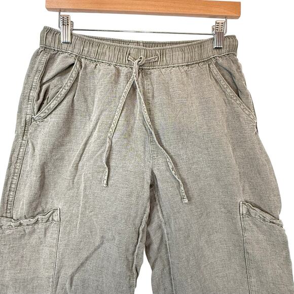 Joie Womens SIZE LARGE Linen Blend Pullon Pants Caro Utility Crop Dark Khaki Grn - Picture 4 of 9